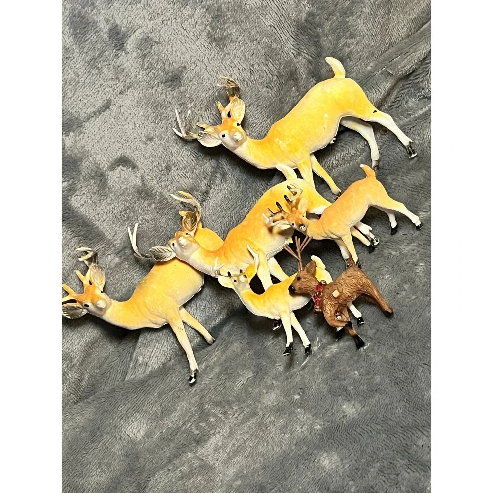 Vintage Hong Kong Deer Figurines Lot Hand‎ Painted Buck Reindeer 4in Japan Era